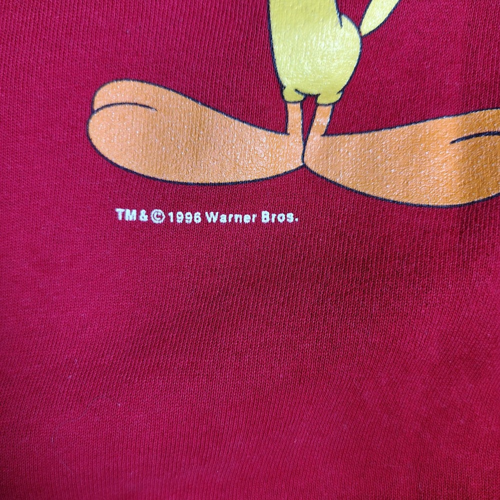 Vintage 90s Looney Tunes Sweatshirt Large Red Cotton Tweety Bird Made in USA - Picture 2 of 13